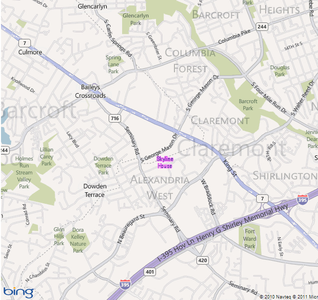 Map showing location of Skyline House